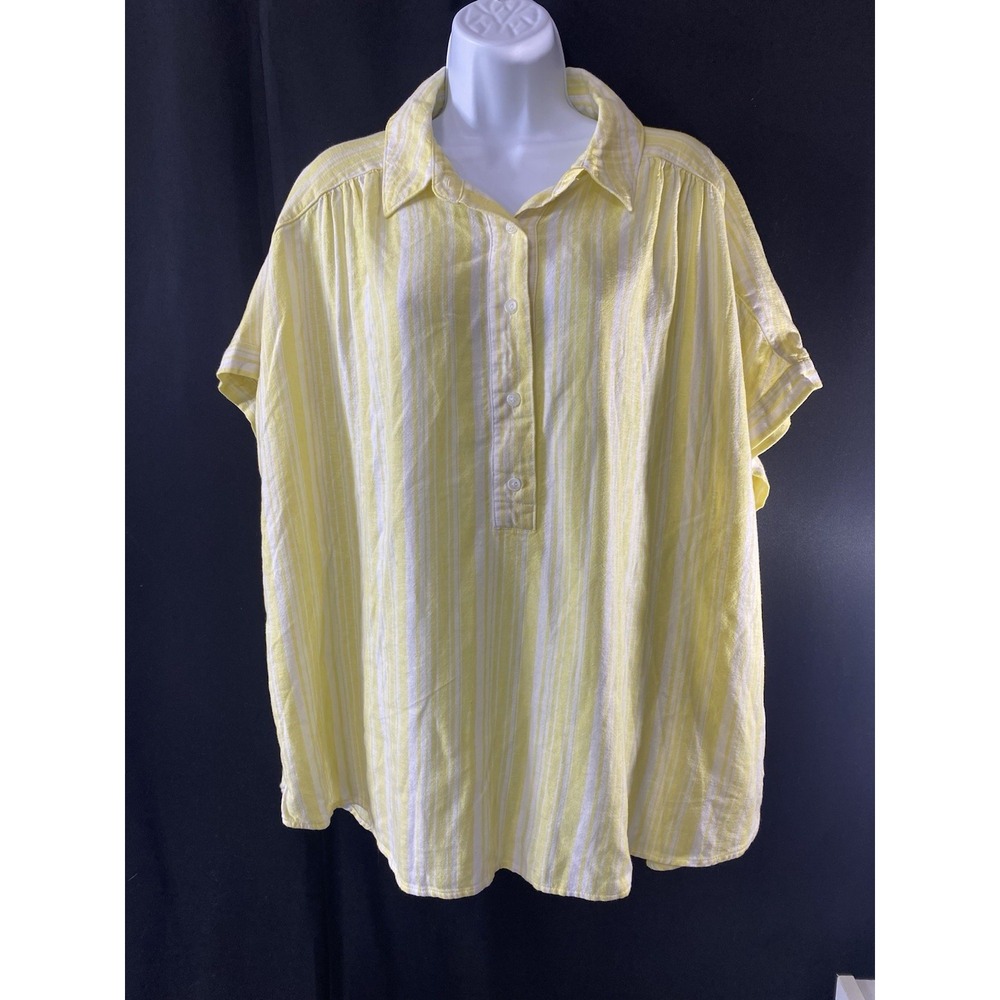 Lane Bryant Womens Linen Shirt Size 18 Coastal Classic American Preppy Henley